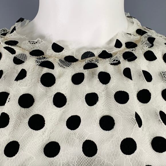 AKRIS Size 4 Off White Black Viscose Blend Polka Dot Collarless Blouse - Picture 2 of 8
